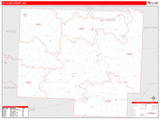St. Clair County, MO Digital Map Red Line Style